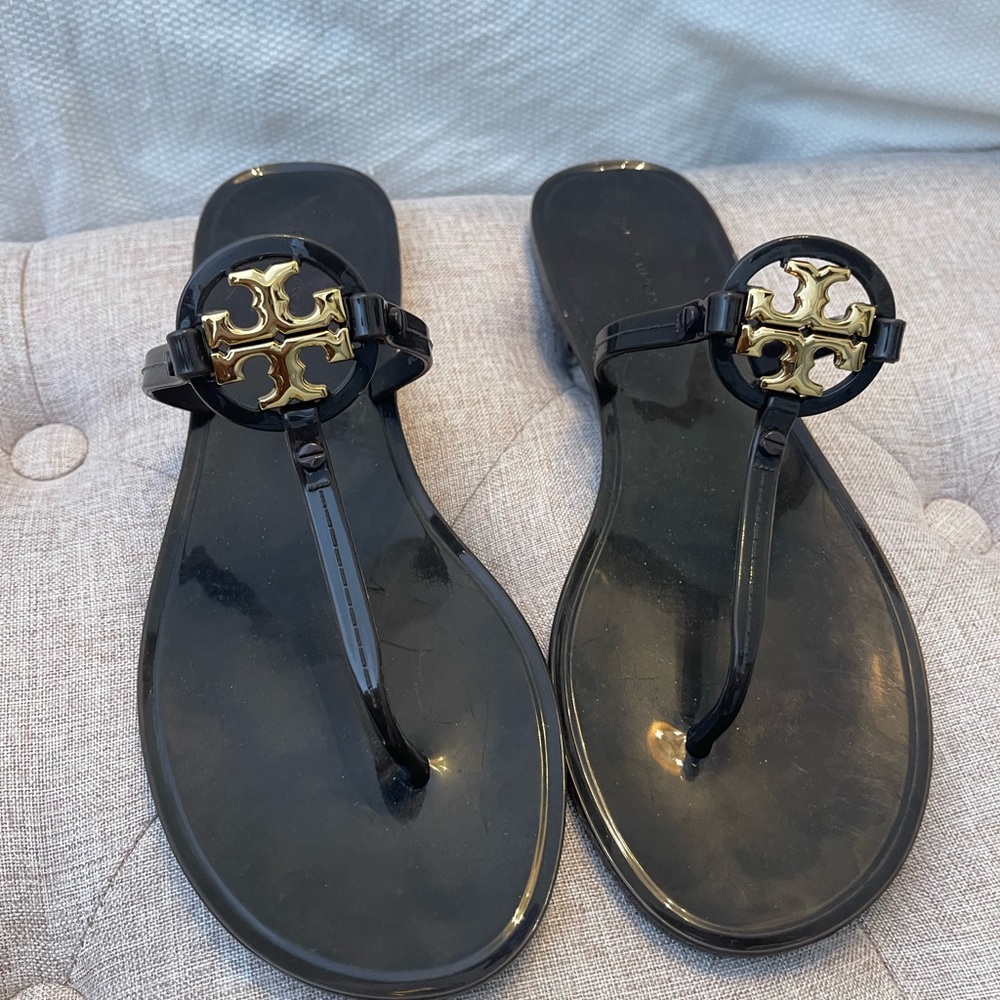 Tory Burch Black Sandals with Gold Accent